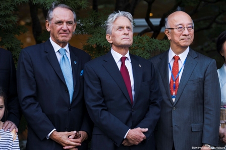 DSG Jan Eliasson, Michael Douglas, and Ambassador Koro Bessho