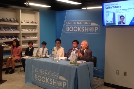 Ambassador Yoshifumi Okamura and Ms. Seiko Takase at "Story of the UN Peace Bell" reading event